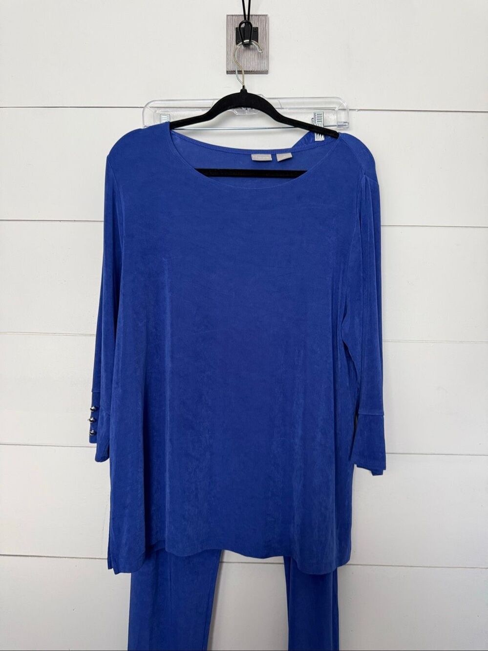 Chico’s Travelers Women’s 3 Purple Blue 2 Piece Set Wide Leg Slinky Stretchy